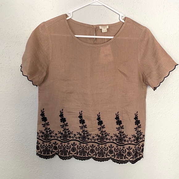 NWT J. Crew embroidered tan and black top - Picture 4 of 5